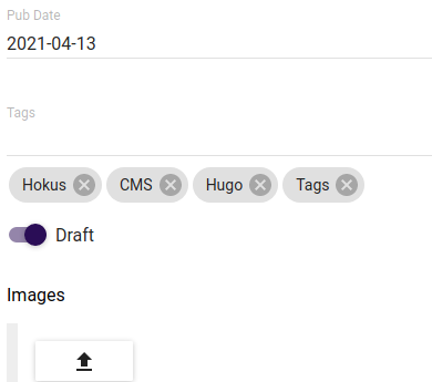 Hokus CMS for Hugo - Tags in Post Editor