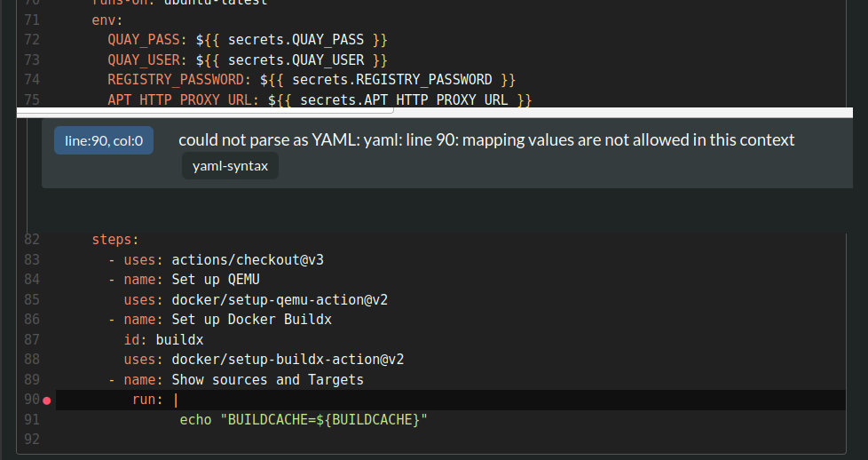 Github Actions could not parse as YAML: mapping values are not allowed in this context